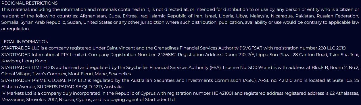 Regolamentazione STARTRADER Regolamentazione STARTRADER